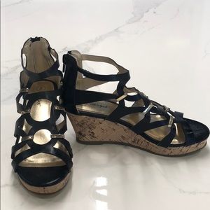 Girls Black and Gold wedge shoes Size 2